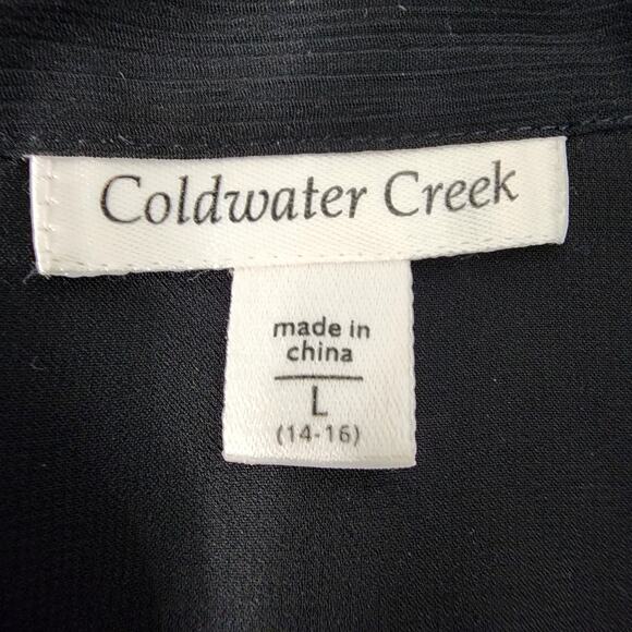 Coldwater Creek Shirt Large Black Chiffon Pleated Romantic Button Cottagecore - Picture 9 of 11